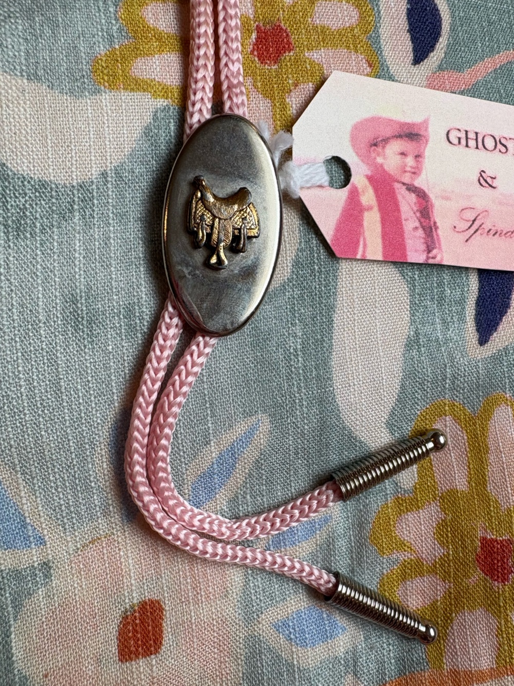 Vintage Western Saddle Bolo Tie | Pink Cord |